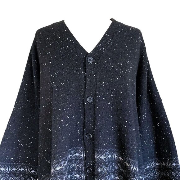 Eskandar Womens Black Tweed Fair Isle Cardigan Sweater Wool Cashmere O/S One Sz - Picture 2 of 9